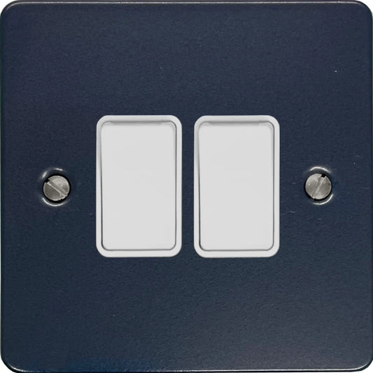 Flat Blue 2 Gang Switch (White Switches)
