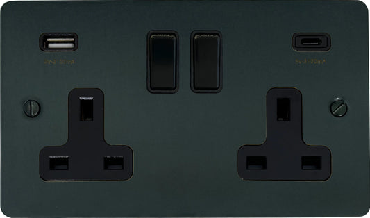 Flat  Black Bronze  2 Gang Socket with USBC