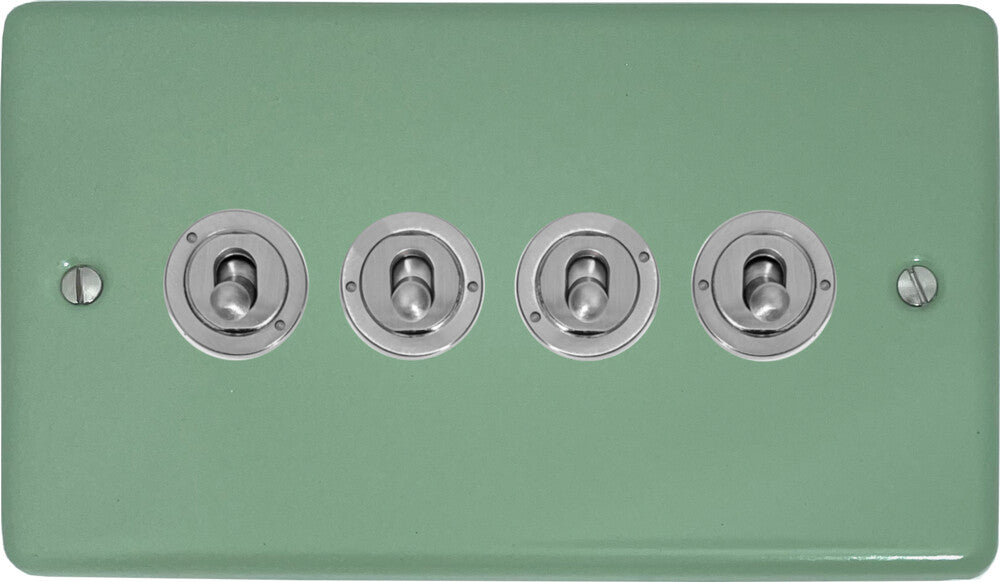 Classic Sage Green 4 Gang Toggle (Brushed Steel Toggle)