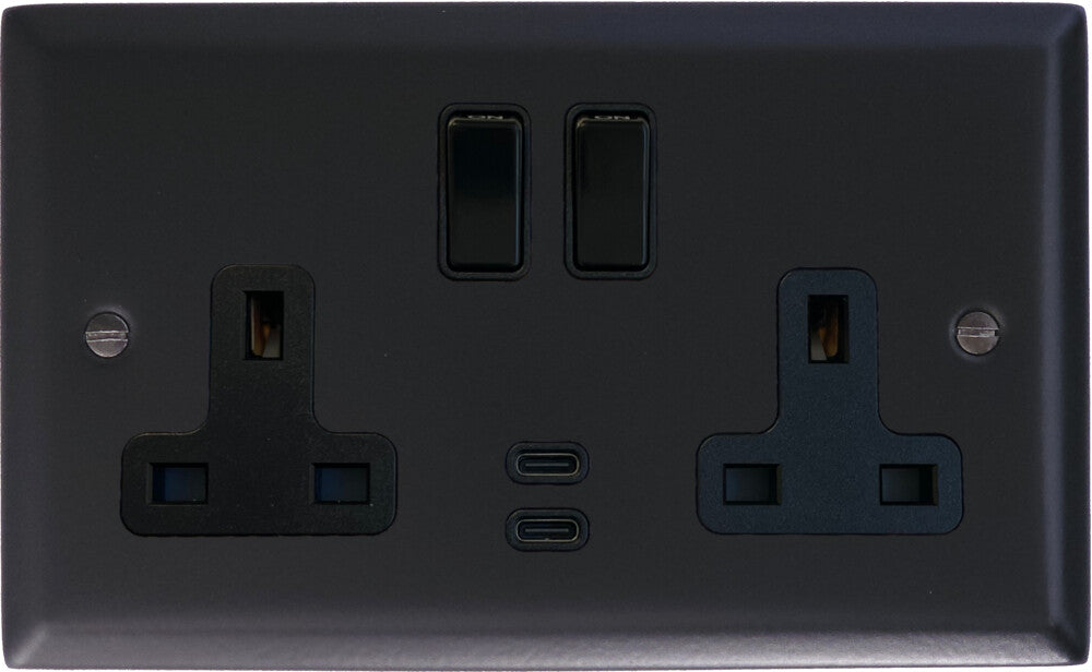 Spectrum  Flat Black   2 Gang Socket with USBC