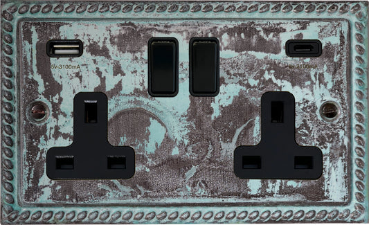Monarch Verdigris  2 Gang Socket with USBC