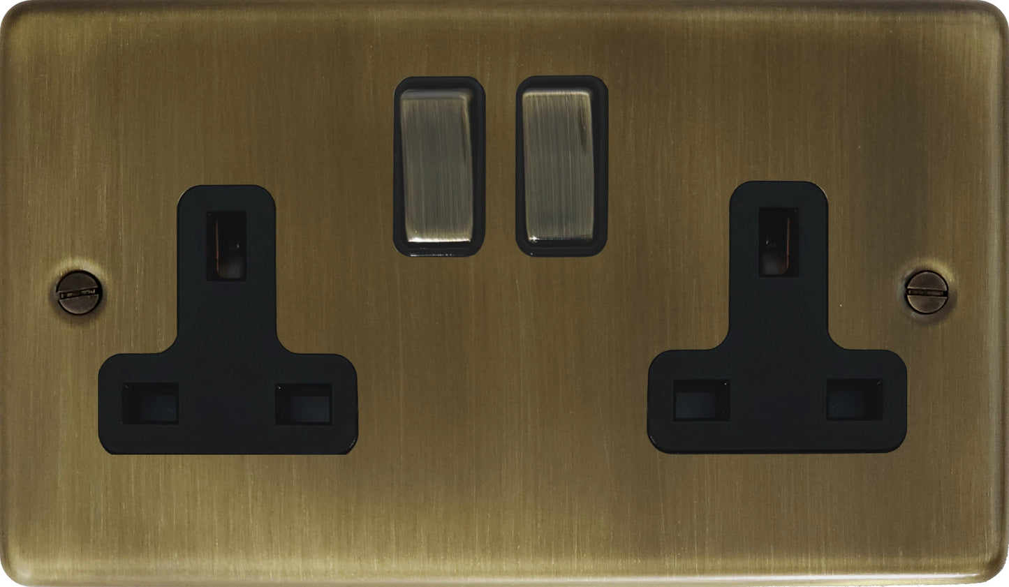 Contour Antique Brass  2 Gang Socket (Brass Switches)