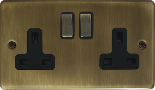 Contour Antique Brass  2 Gang Socket (Brass Switches)
