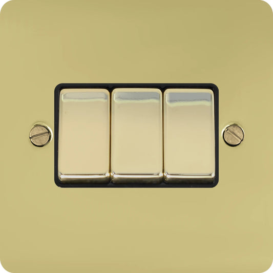 Flat Polished Brass 3 Gang Switch