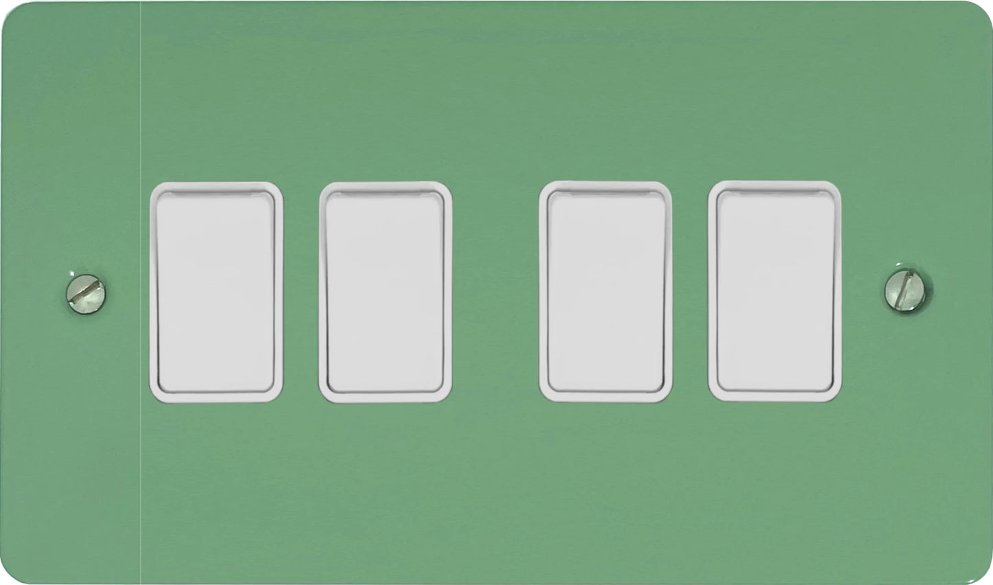 Flat Sage Green 4 Gang Switch (White Switches)