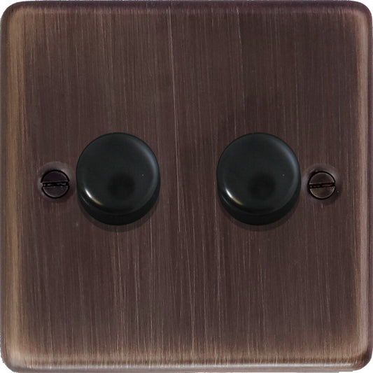 Contour Antique Copper 2 Gang 120W LED Dimmer