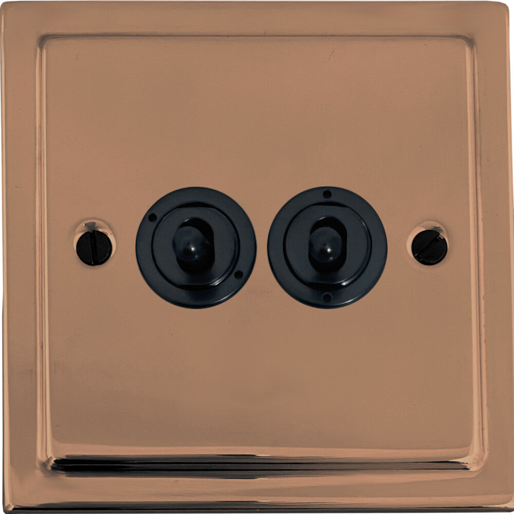 Victorian Bright Copper 2 Gang Toggle (Flat Black Toggle)