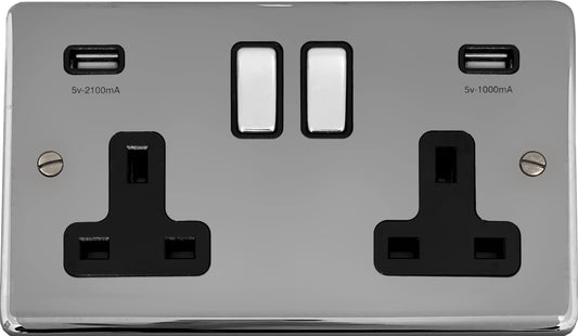 Contour Polished Chrome 2 Gang Socket + Usb