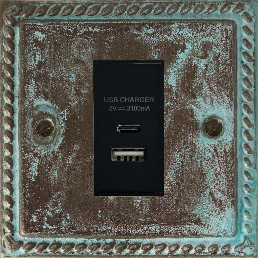 Georgian Verdigris 1 Gang USB Type A + C