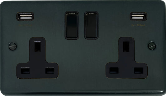 Contour  Black Bronze  2 Gang Socket with USB