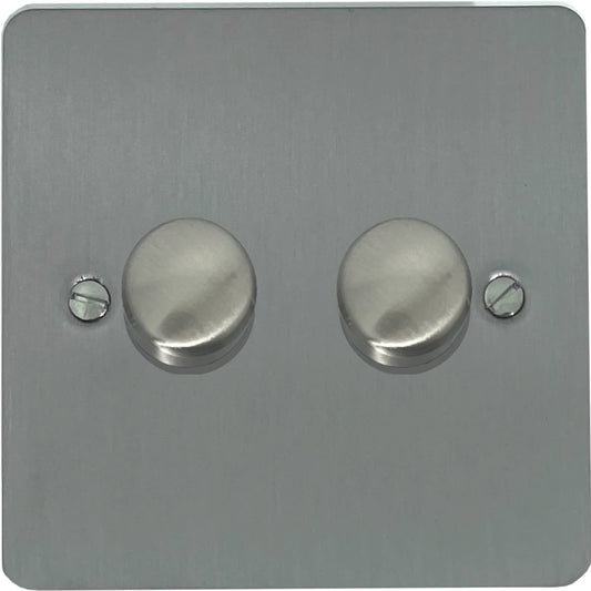 Flat Brushed Steel 2 Gang LED Dimmer