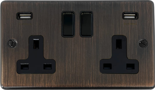 Contour  Antique Copper 2 Gang Socket with USB