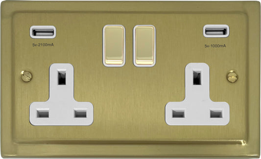 Victorian Satin Brass 2 Gang Socket C/W Usb Ports