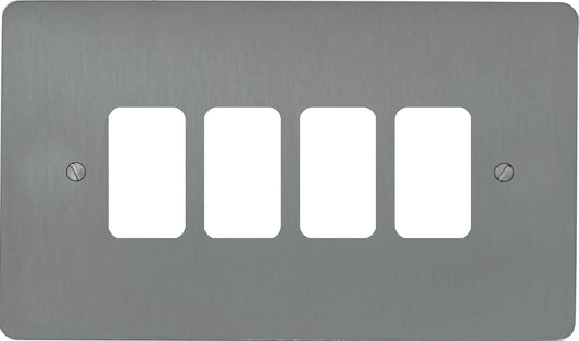 Flat Brushed Steel 4 Gang Grid Grid Plate