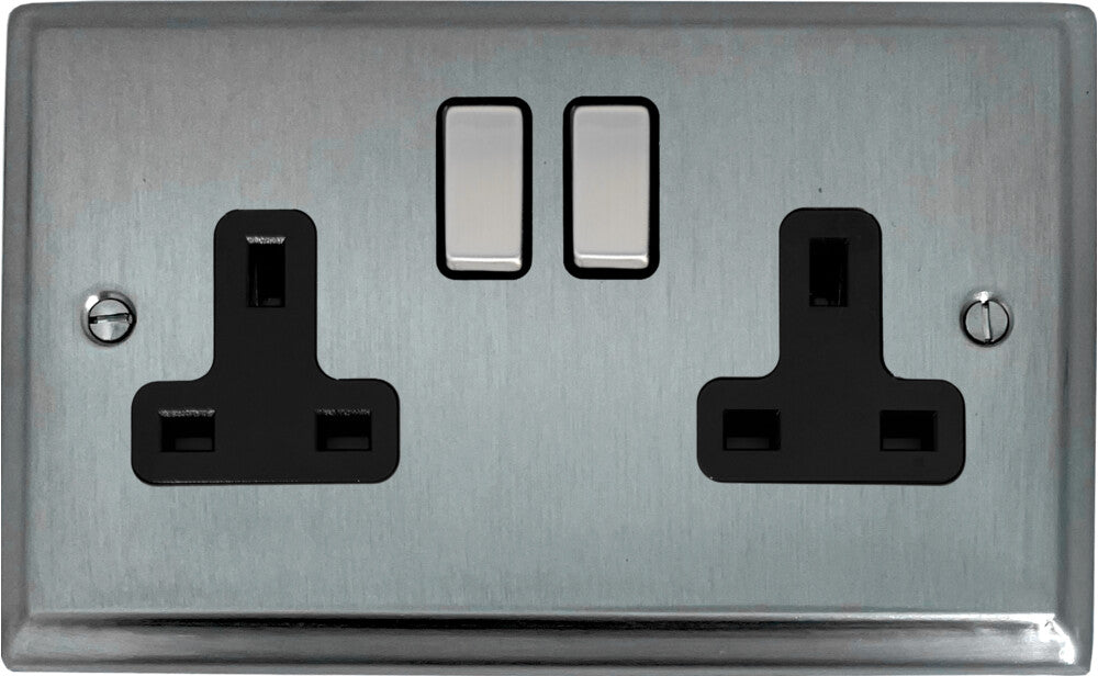 Deco  Satin Chrome 2 Gang Socket