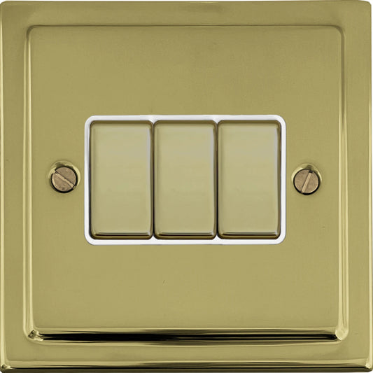 Victorian Polished Brass 3 Gang 2 Way Switch