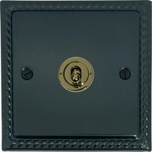 Georgian Black Bronze Intermediate Toggle Switch (Polished Brass Toggle) - Georgian range electrical switch