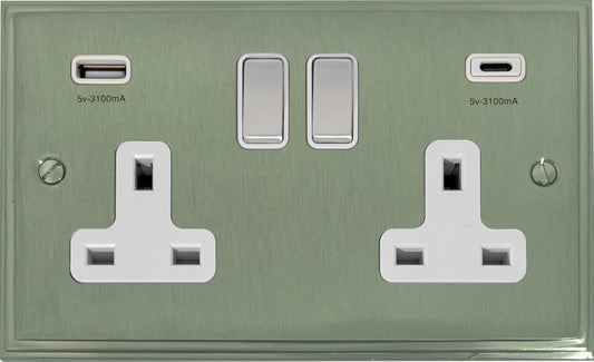 Victorian Satin Nickel 2 Gang USBC Socket