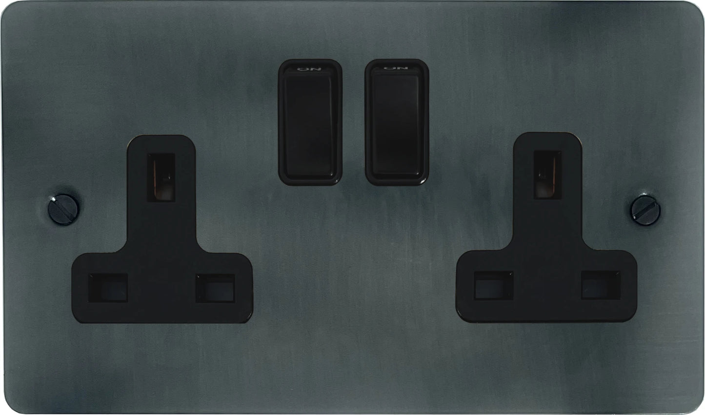 Flat Slate Effect 2 Gang Socket