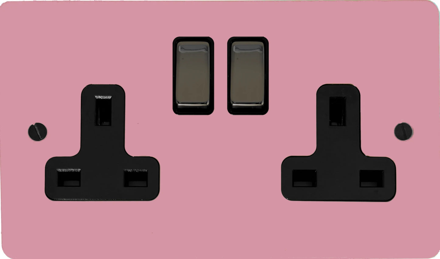 Flat Gloss Pink  2 Gang Socket (Black Nickel Switches/Black Inserts)