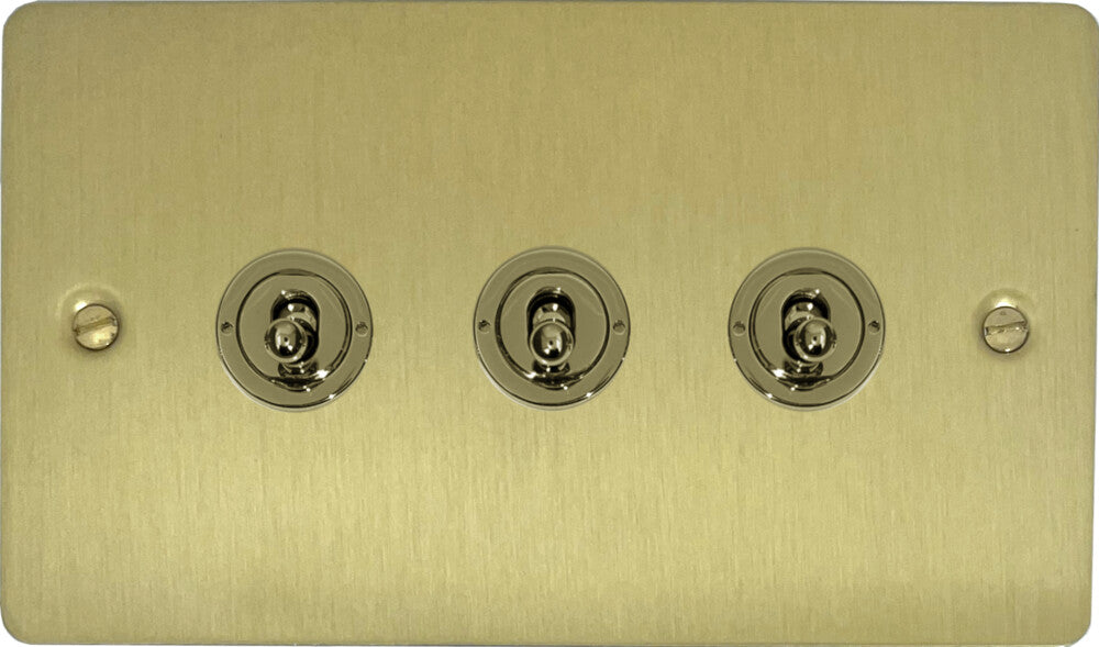 Flat Satin Brass 3 Gang Toggle