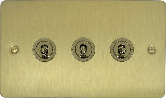Flat Satin Brass 3 Gang Toggle