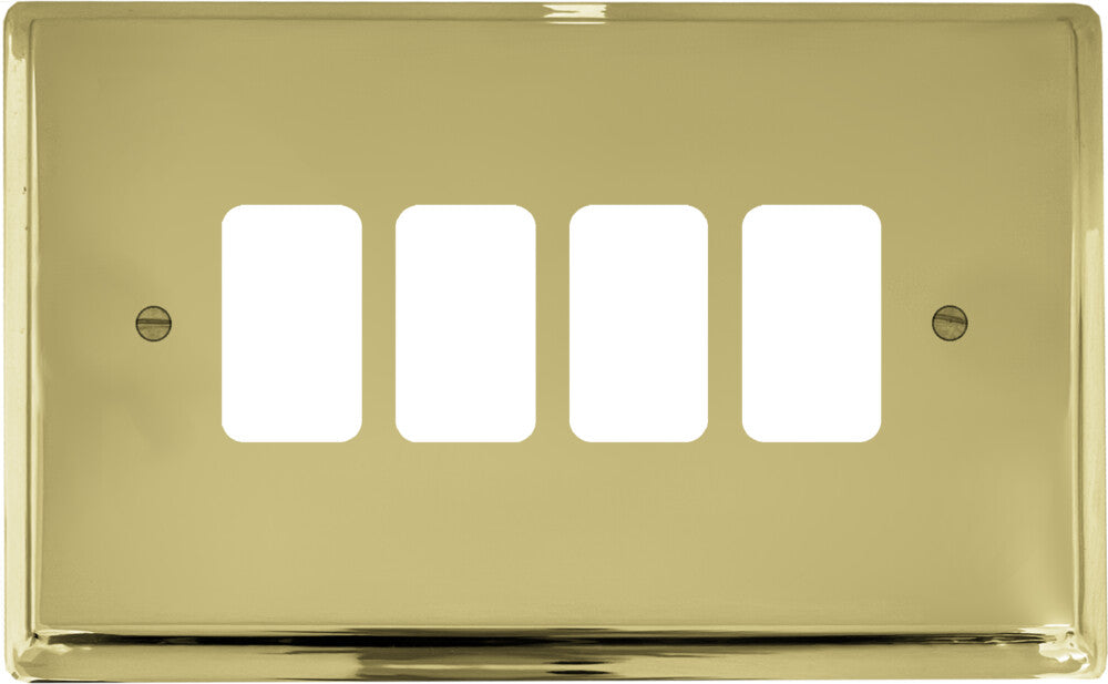 Deco Polished Brass 4 Gang Grid Grid Plate