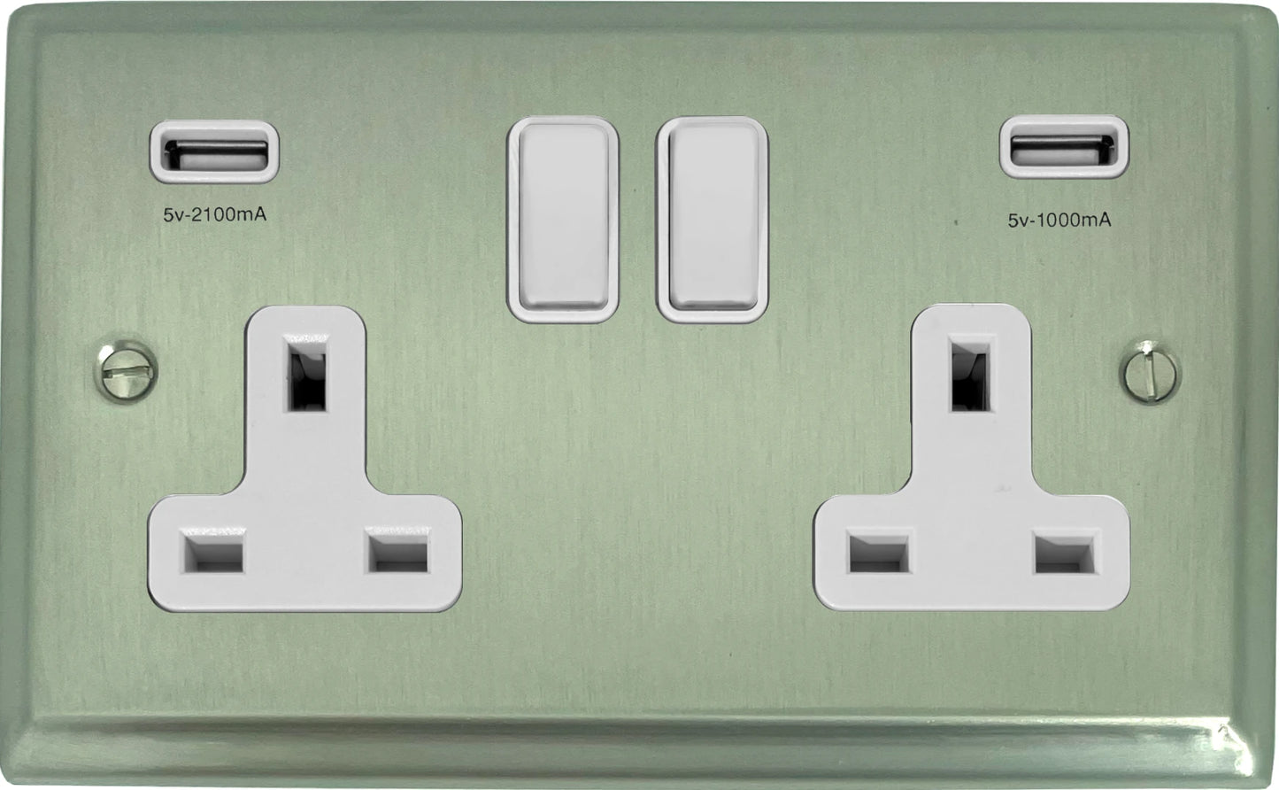 Deco Satin Nickel 2 Gang Socket C/W Usb