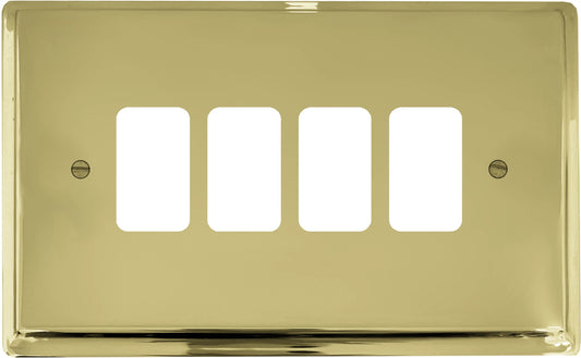 Deco Polished Brass 4 Gang Grid Grid Plate