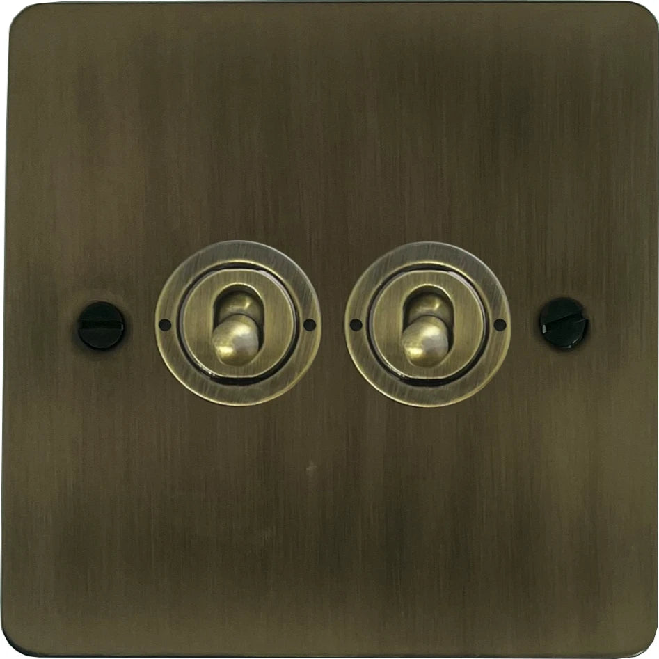 Flat Antique Brass 2 Gang Toggle Switch