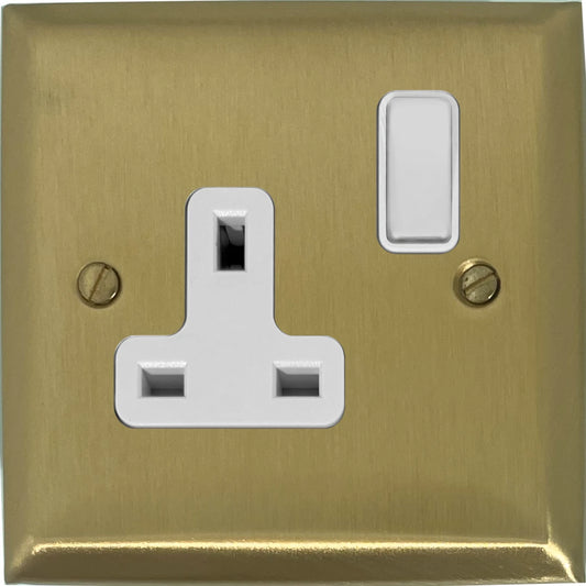 Spectrum Satin Brass 1 Gang Socket (White Plastic)
