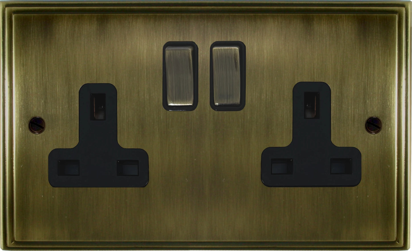 Victorian  Antique Brass  2 Gang Socket (Brass Switches)