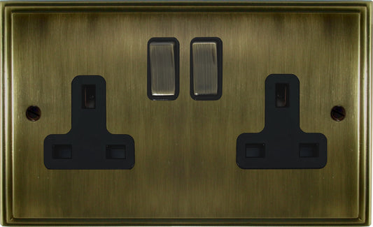 Victorian  Antique Brass  2 Gang Socket (Brass Switches)