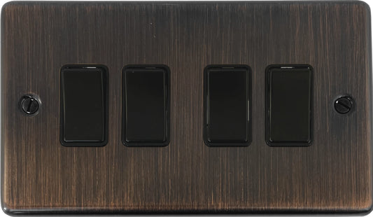 Contour Antique Copper 4 Gang Switch (Black Switch)