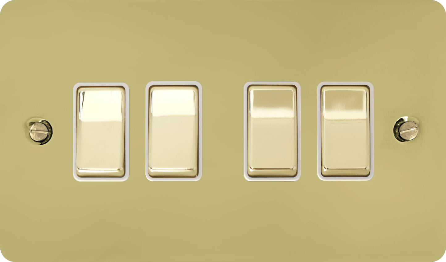 Flat Polished Brass 4 Gang Switch
