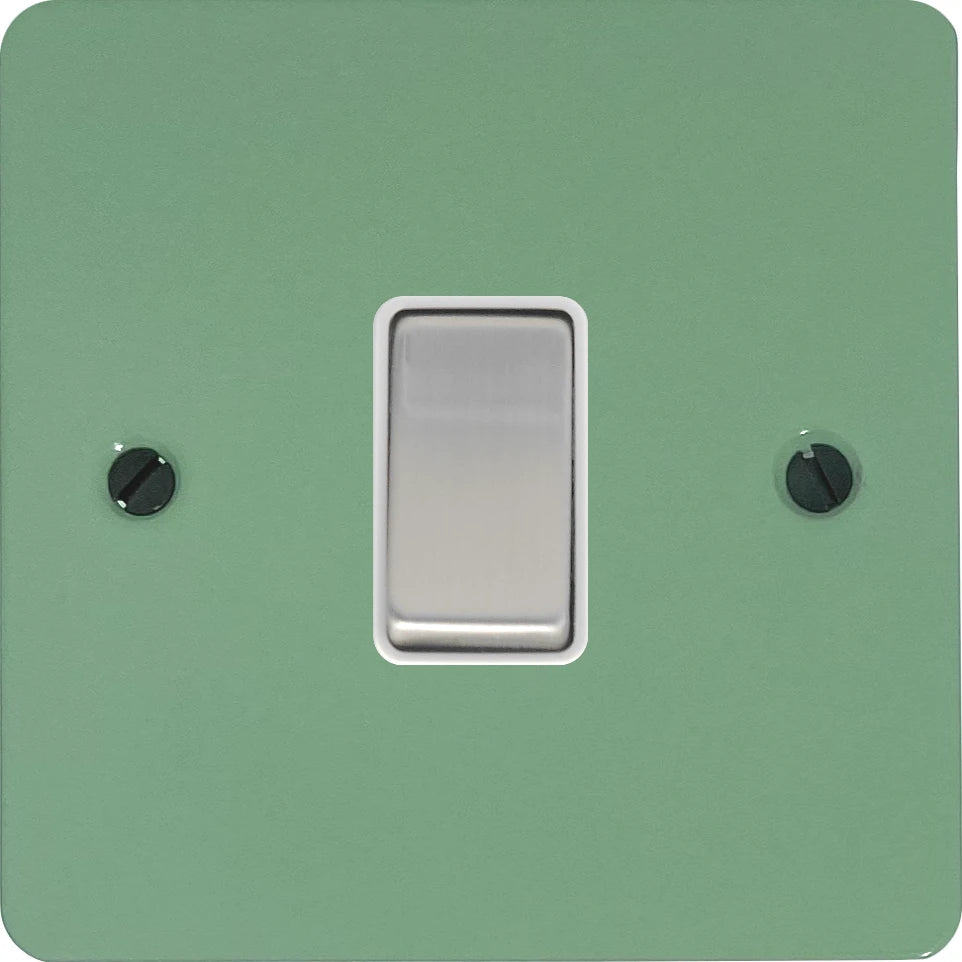 Flat Sage Green 1 Gang Switch (Satin Chrome Switch/White Insert)