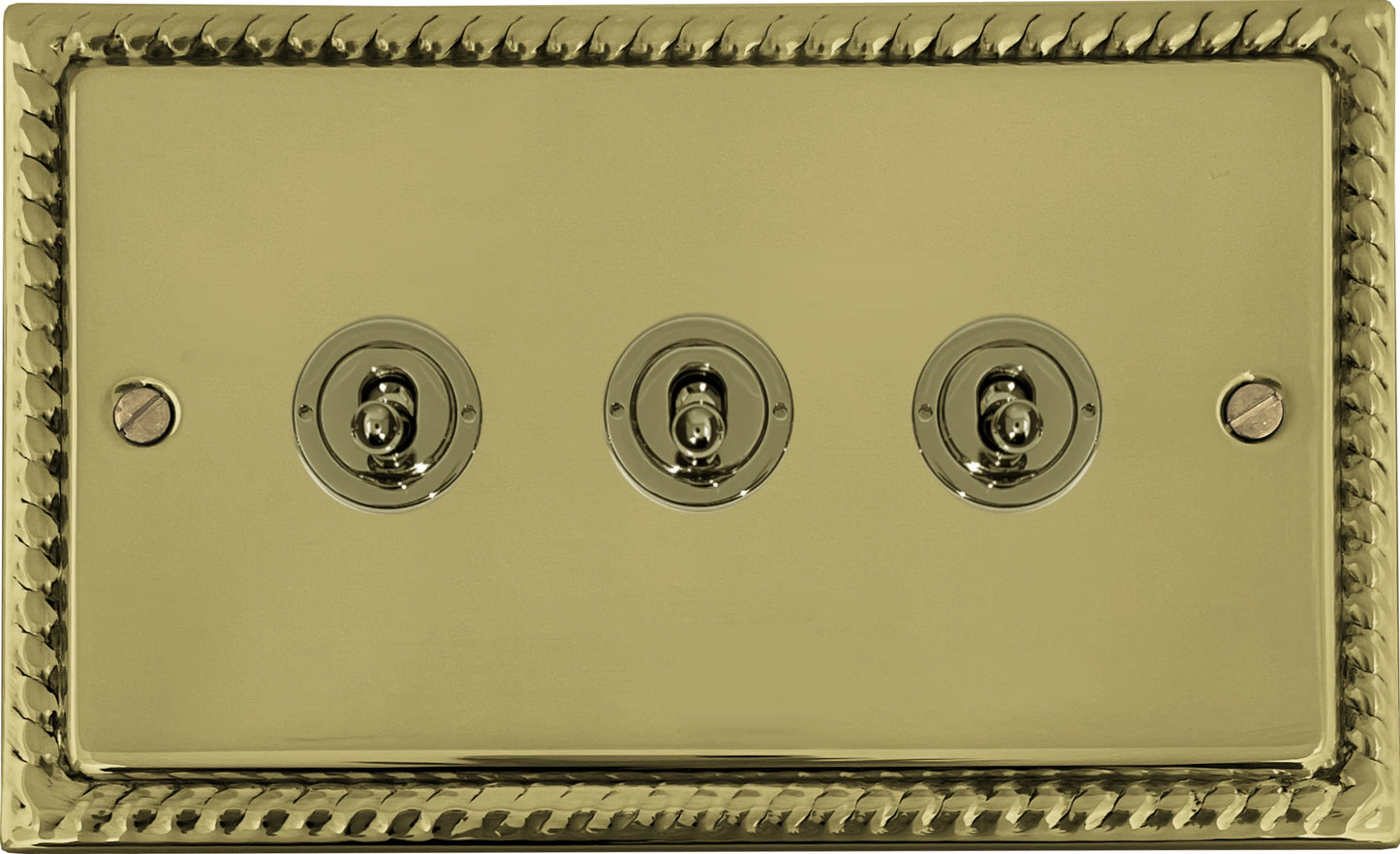 Georgian Polished Brass 3 Gang Toggle Switch