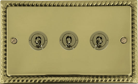 Georgian Polished Brass 3 Gang Toggle Switch