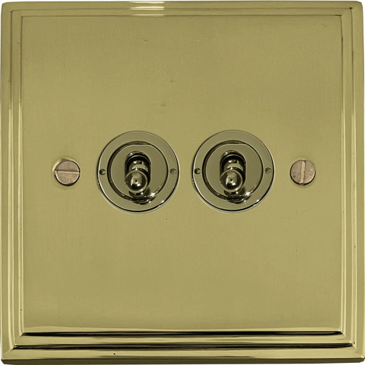 Victorian Polished Brass 2 Gang Toggle Switch