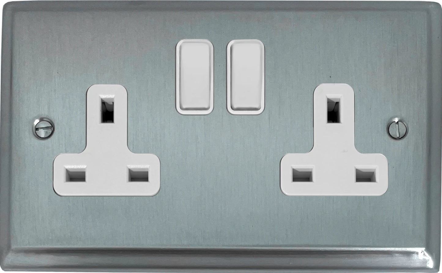 Deco Satin Chrome 2 Gang Switched Socket