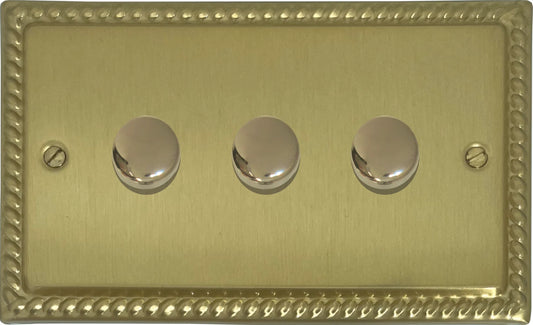 Georgian Satin Brass 3 Gang LED Dimmer