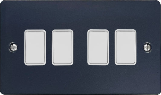 Flat Blue 4 Gang Switch (White Switches)