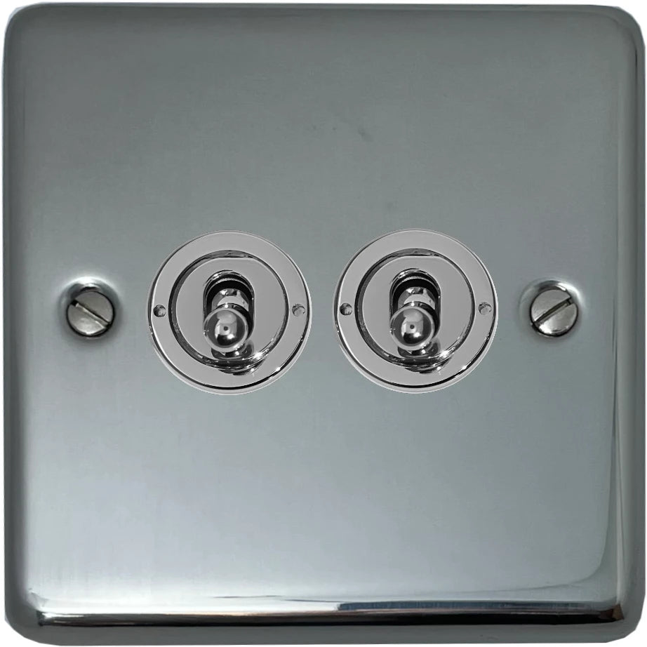 Contour Polished Steel 2 Gang Toggle Switch