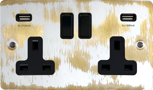 Flat  Black Bronze  2 Gang Socket with USB