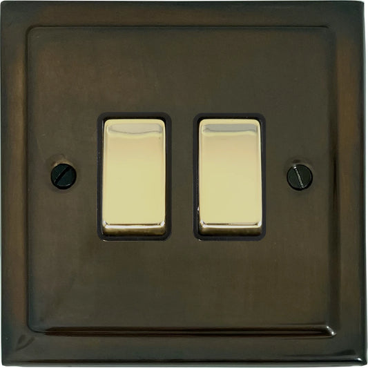 Victorian Medium Bronze 2 Gang Switch