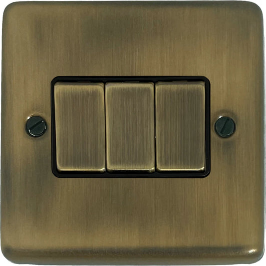 Contour Light Antique Brass 3 Gang 2 Way Switch