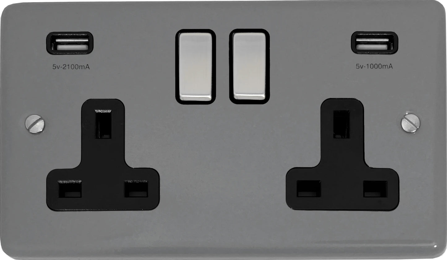 Contour Light Grey 2 Gang Socket C/W Usb Ports