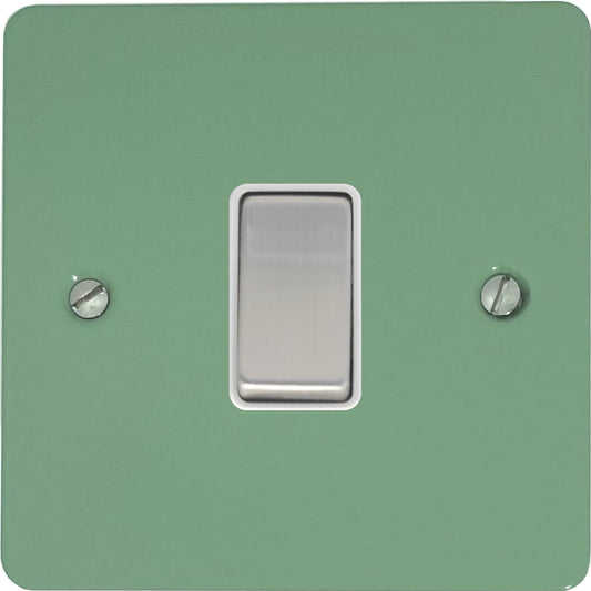 Flat Sage Green 1 Gang Switch (Satin Chrome Switch/White Insert)