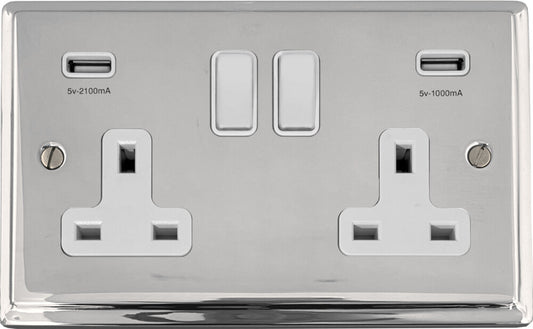 Deco Polished Chrome 2 Gang Usb Socket