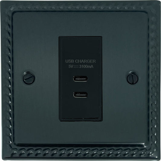 Georgian Black Bronze 1 Gang  2 x USB-C